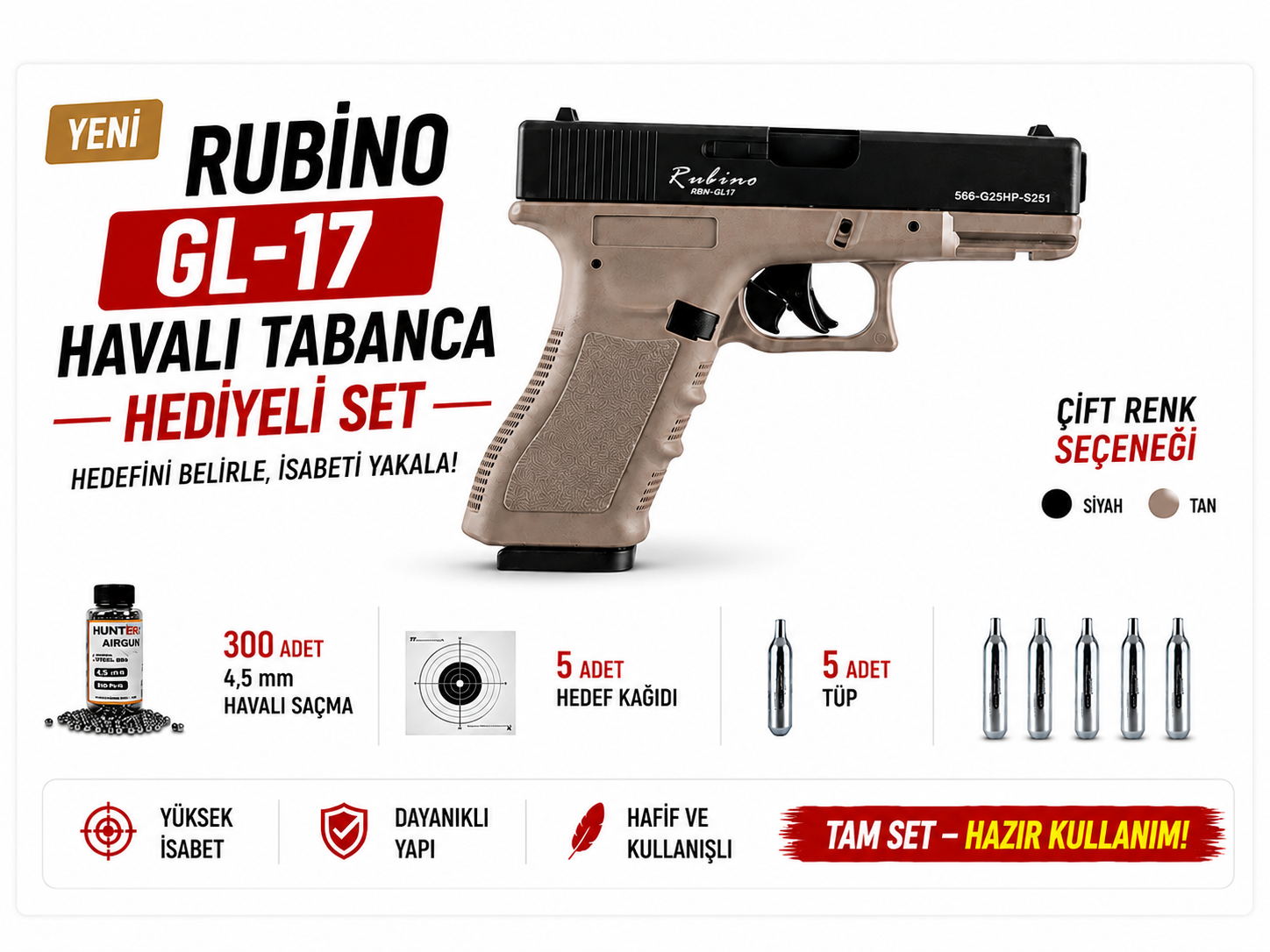 Rubino RBN-GL17 Blowback Havalı Tabanca