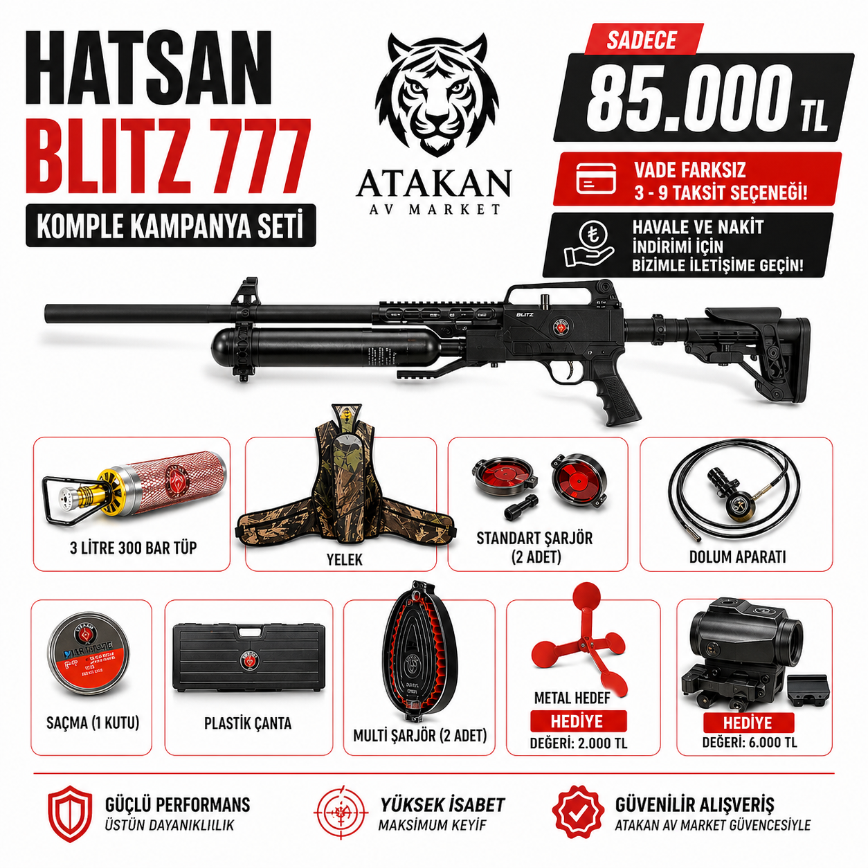 Hatsan Blitz 777 Tam Otomatik PCP Havalı Tüfek 6.35 mm (Full Set)