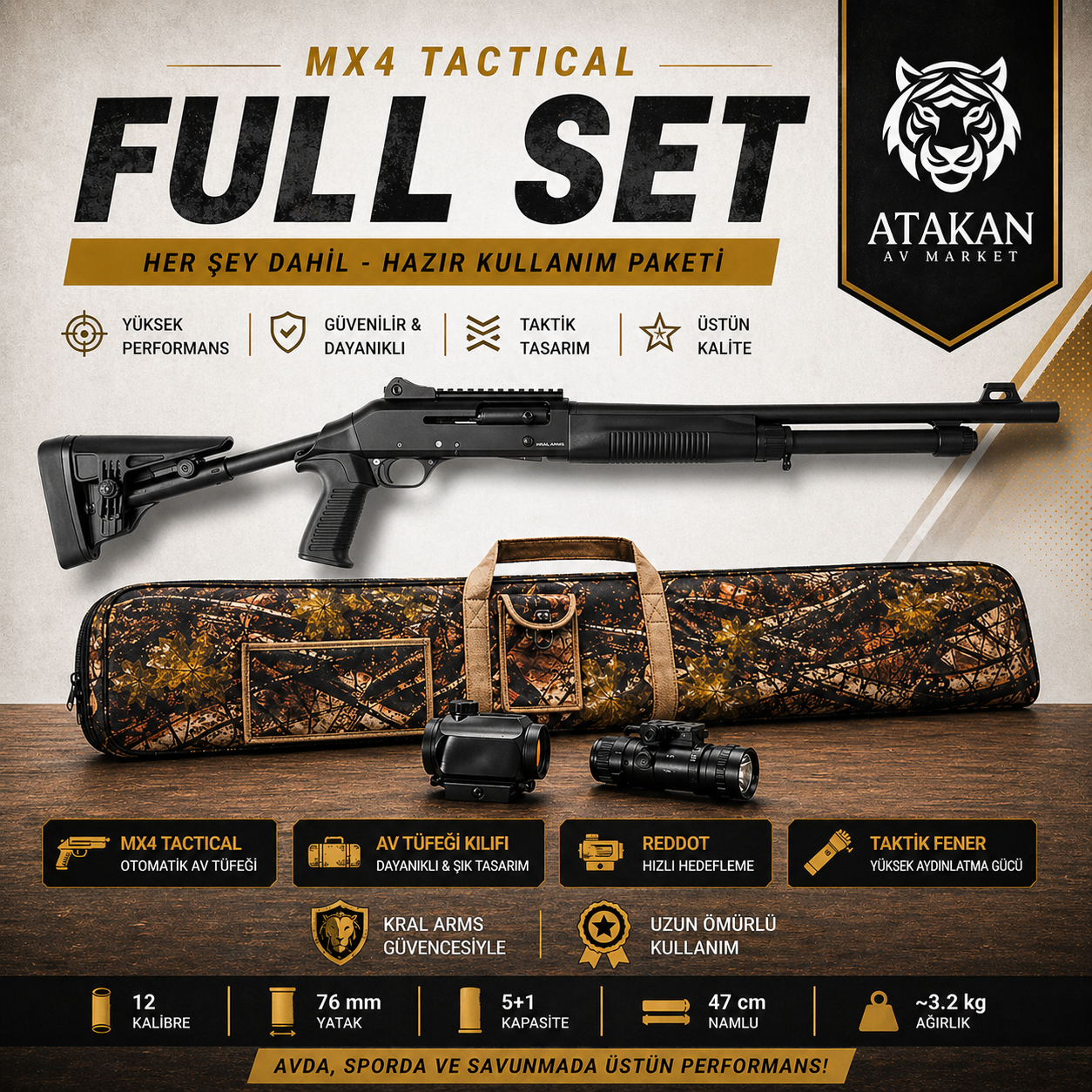 Kral Arms MX4 Tactical Otomatik Av Tüfeği 12 Kalibre