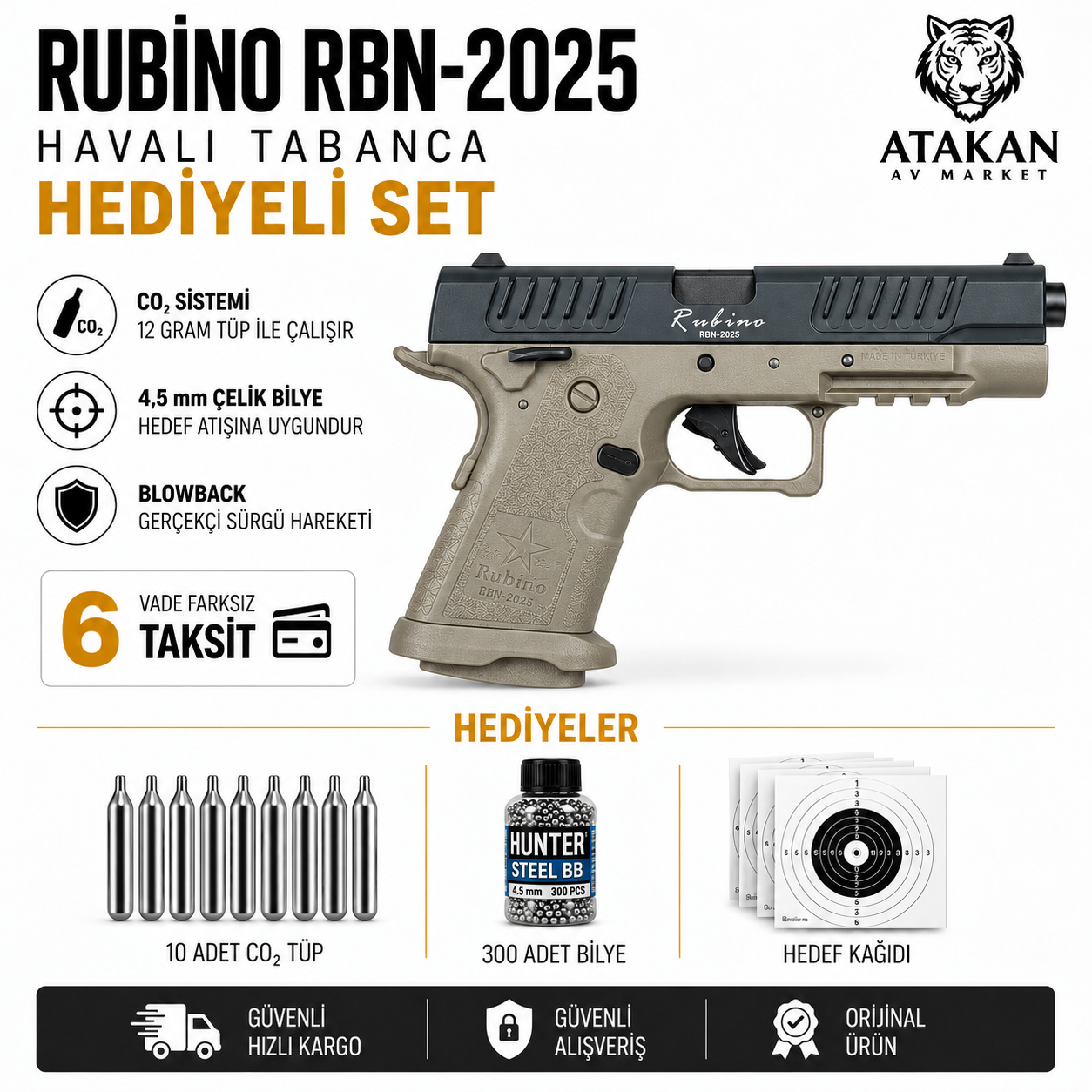 RUBİNO RBN-2025 BLOWBACK ÇÖL HAVALI TABANCA