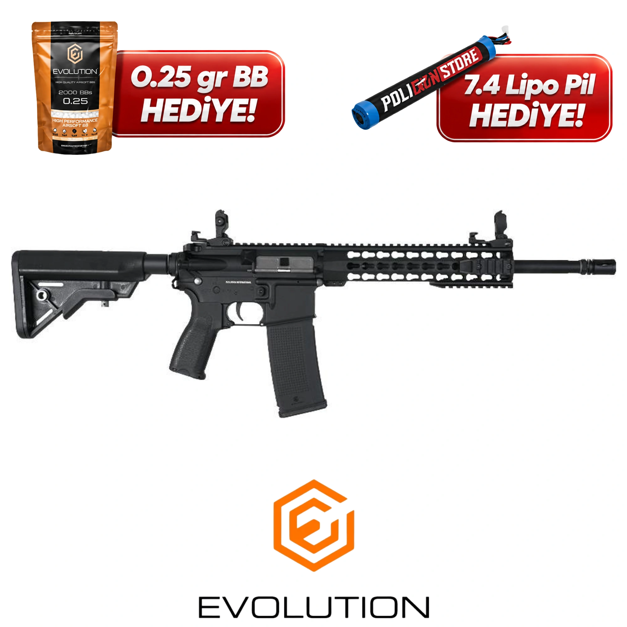 Evolution Recon Superlite Carbontech Siyah Airsoft Tüfeği + 7.4v LiPo Pil