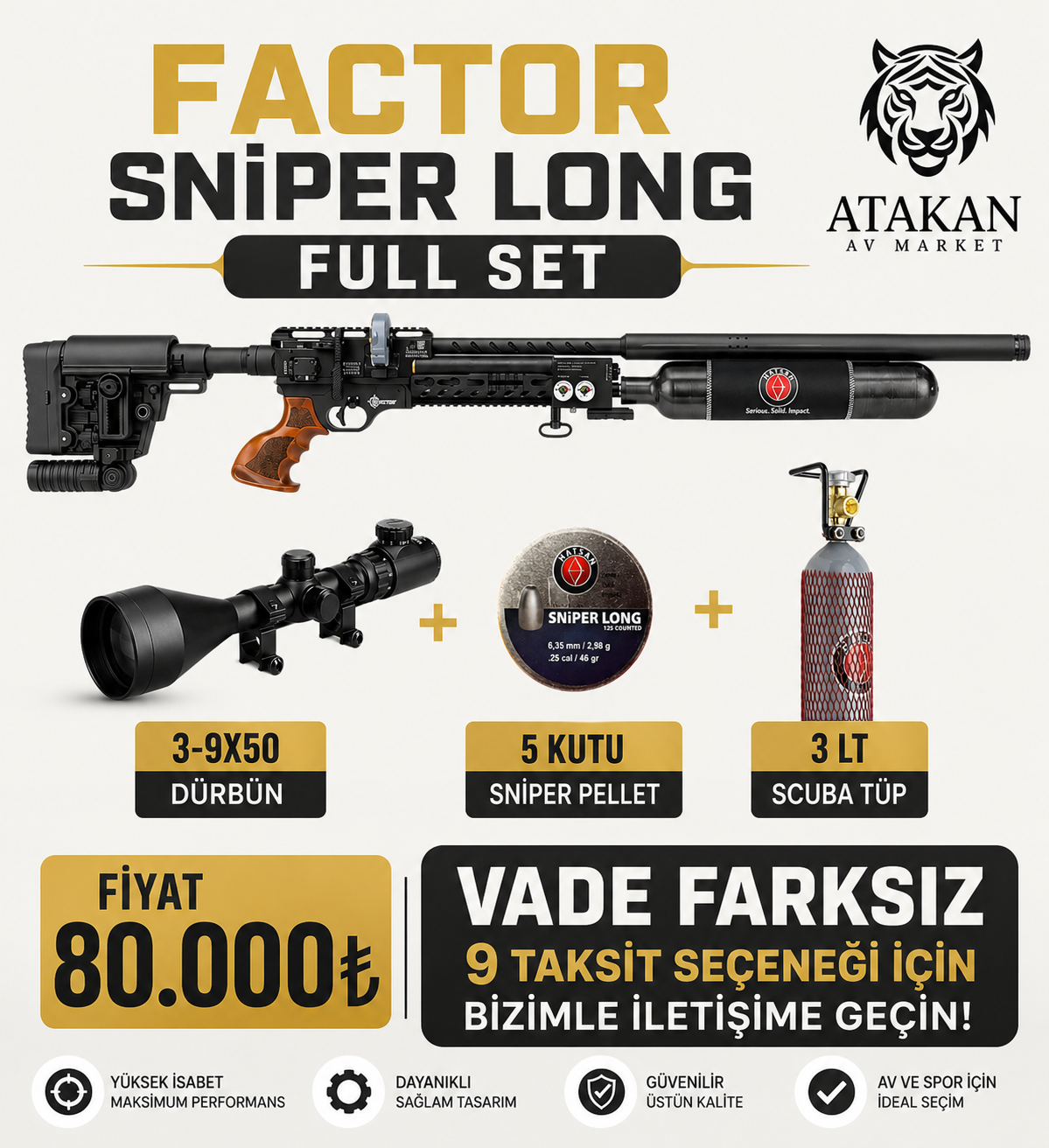 Hatsan Factor Sniper Long Full Set PCP Havalı Tüfek 6.35mm