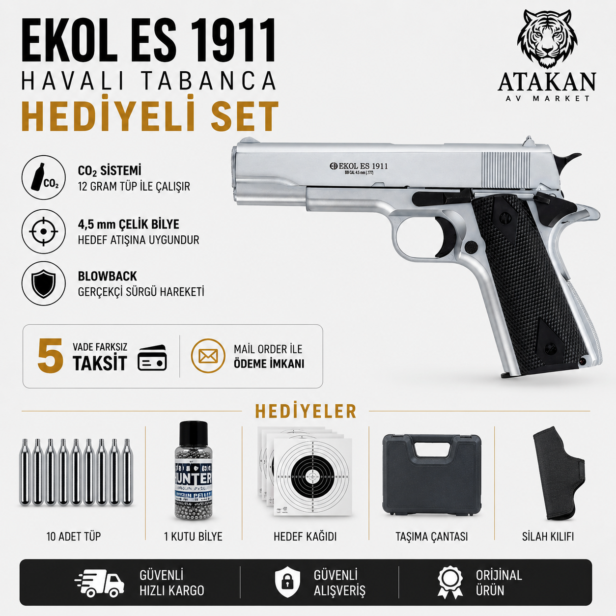 Ekol ES 1911 Colt Gri Blowbackli Havalı Tabanca