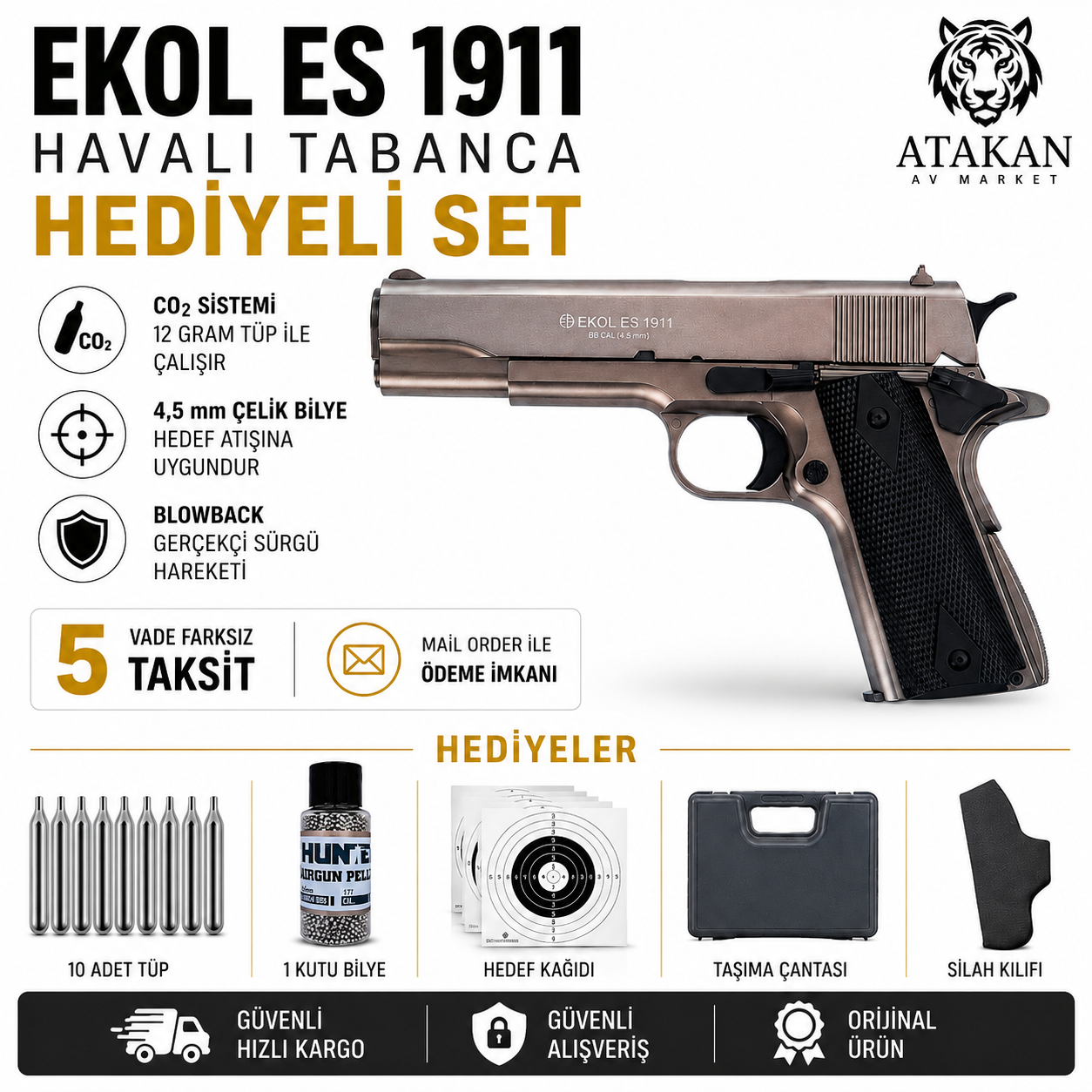 Ekol ES 1911 Colt Füme Blowbackli Havalı Tabanca