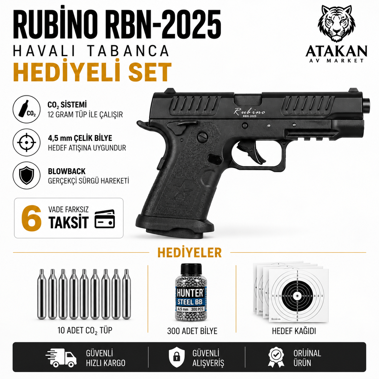Rubino RBN-2025 Blowback Siyah Havalı Tabanca